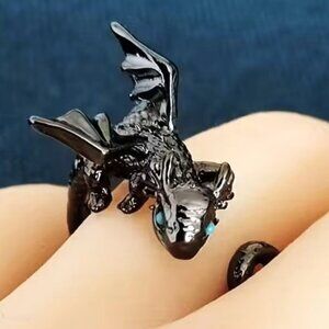 Dragon Ring Fantasy Magical Green Eyes Flying Band Adjustable Trendy Wyvern Fun